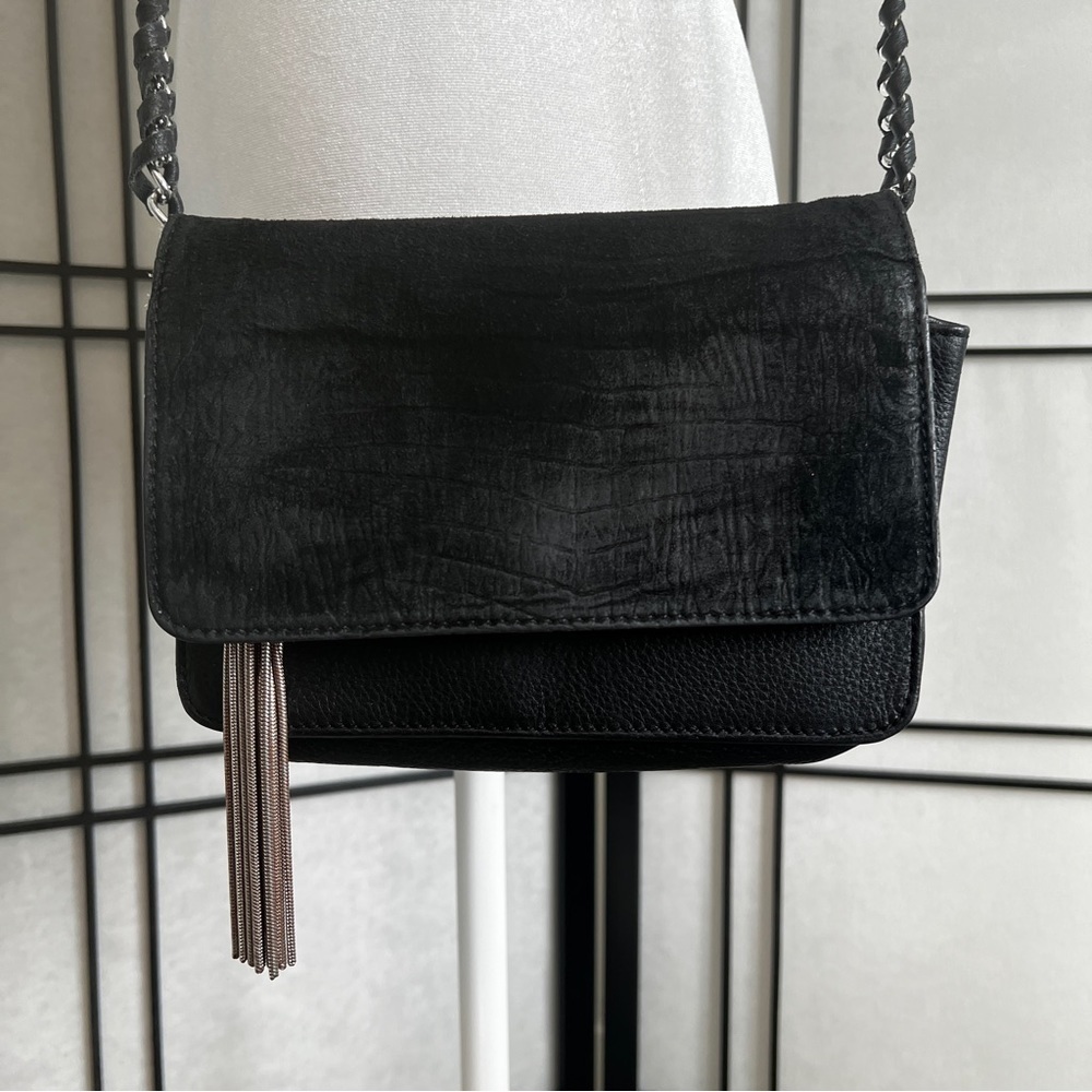 AIMEE KESTENBERG Black suede & leather cross body/clutch - leather wrapped chain